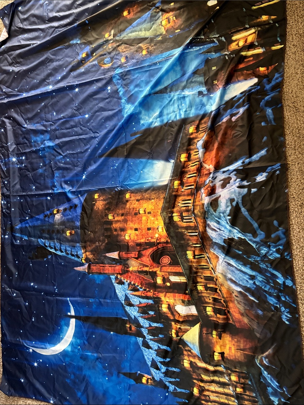 Magic Castle Tapestry Wall Hanging in Blue and Gold